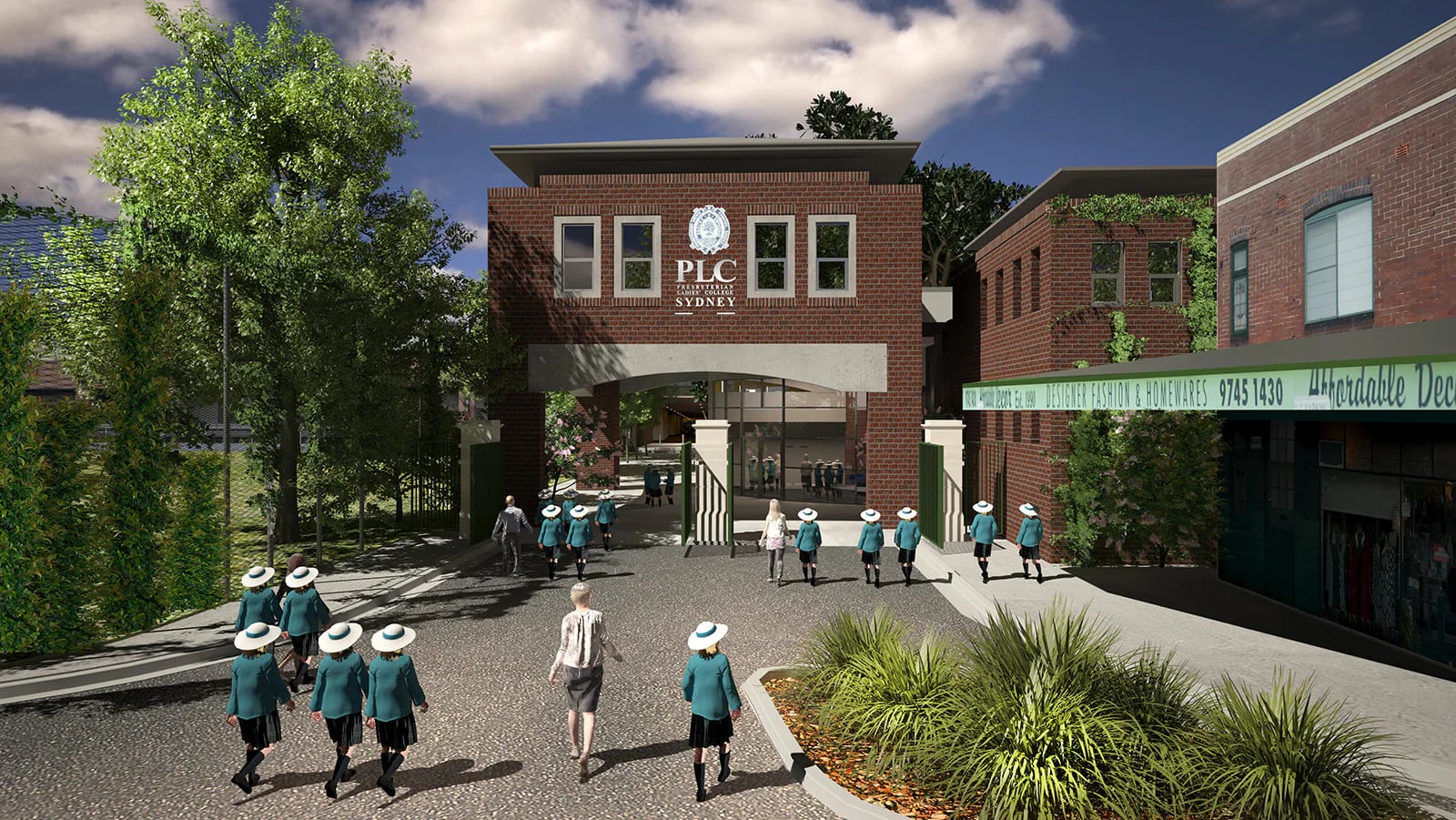 Students walking through the PLC Sydney gatehouse entrance